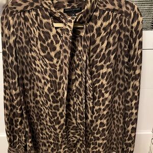 Banana Republic Animal Print Top With Tie - Brown and Black